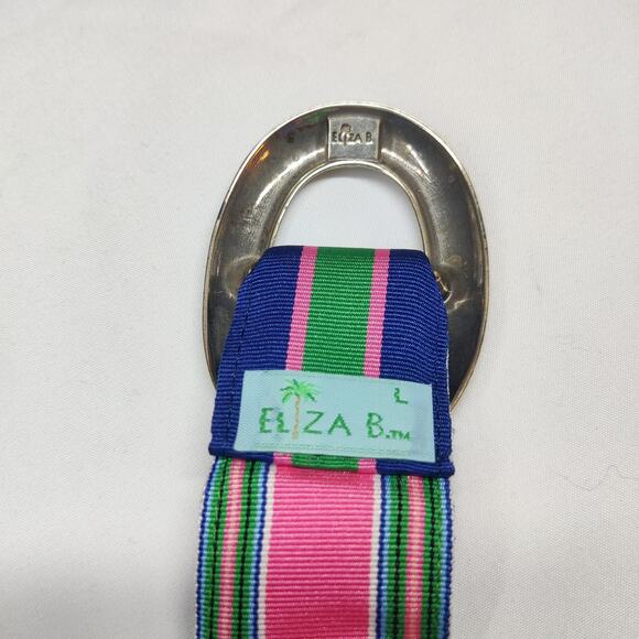 Lot of 2 Eliza B Colorful Reversible Striped Floral Ribbon Belt Silver Buckle OS - Picture 4 of 9